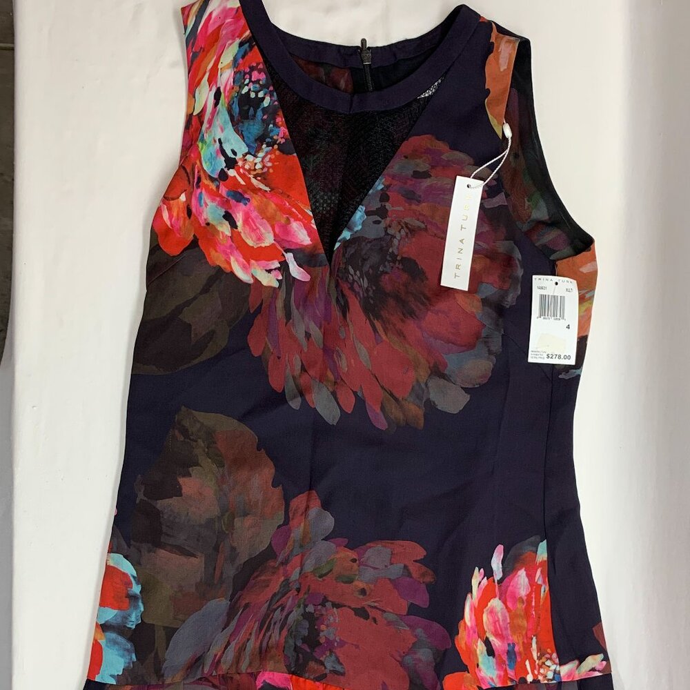 NWT- Trina Turk Devoted Floral-Print Pleated Sleeveless Dress, Multi - Size 4